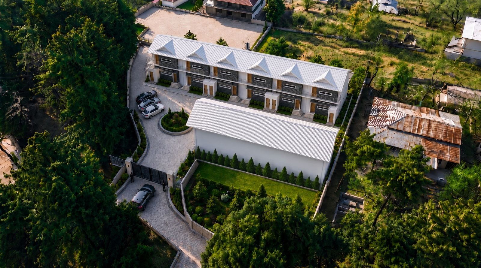 Aerial view of the gated Bhurban Homes setting